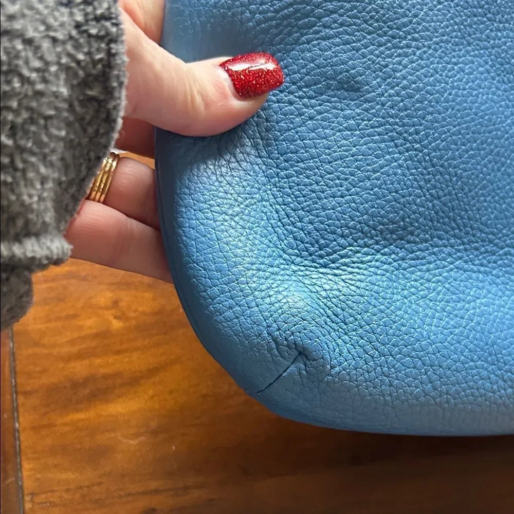 MCM Sky Blue Leather Shoulder Bag with Gold Chain impeccable